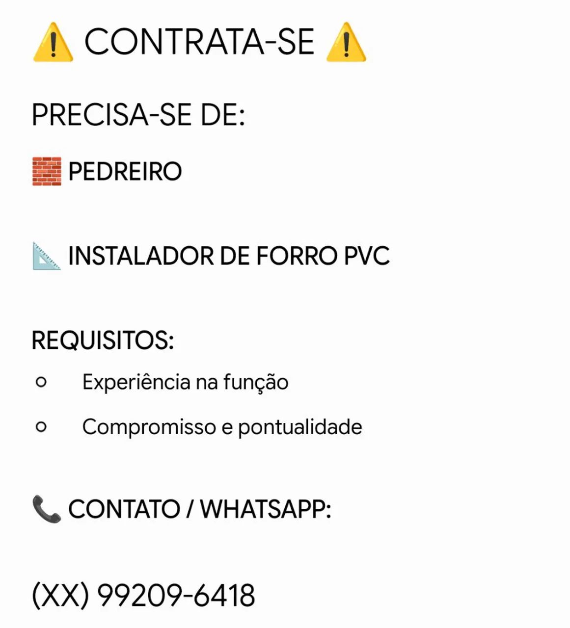 Preciso de pedreiro e instalador de forro PVC 