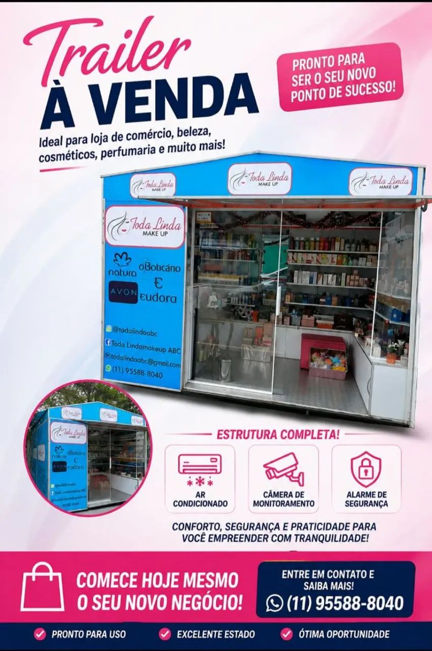 Trailer à venda. Ideal para loja de comércio, alimentação,beleza, cosméticos e muito mais!