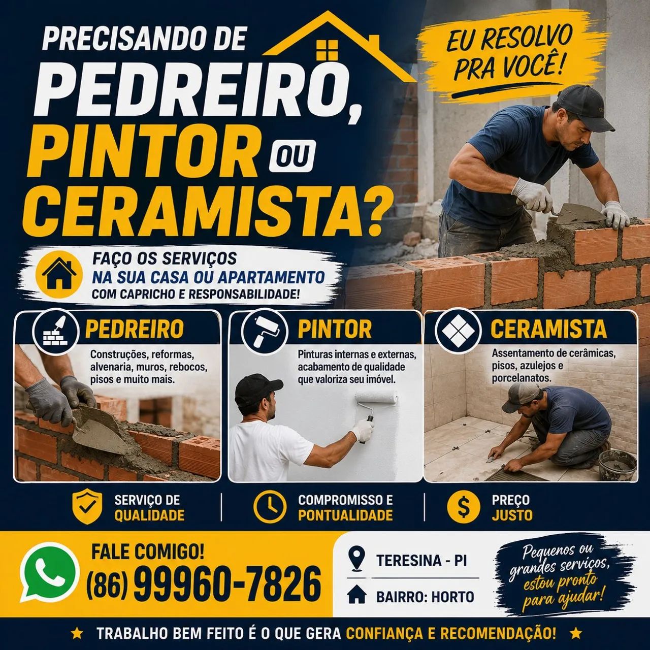 PEDREIRO, PINTOR E CERAMISTA
