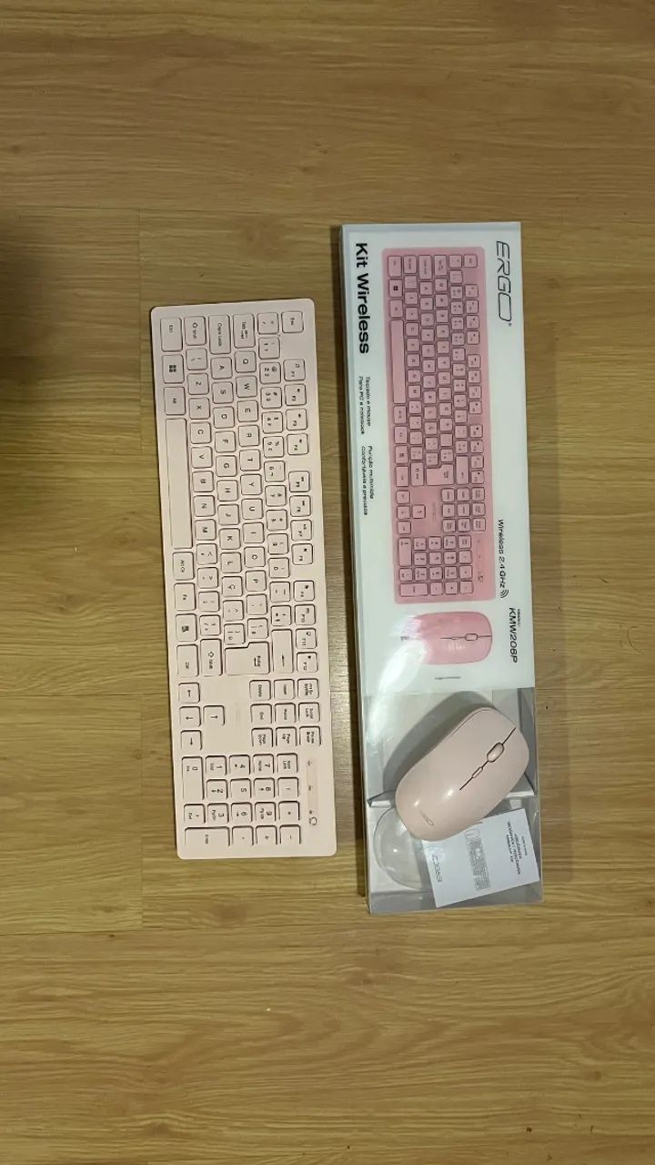 Teclado e mouse sem fio rosa