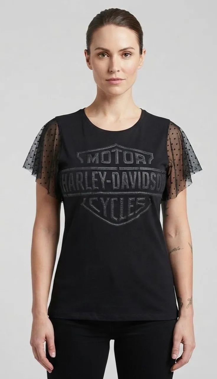 Baby Look Harley Davidson Preta, tamanho M