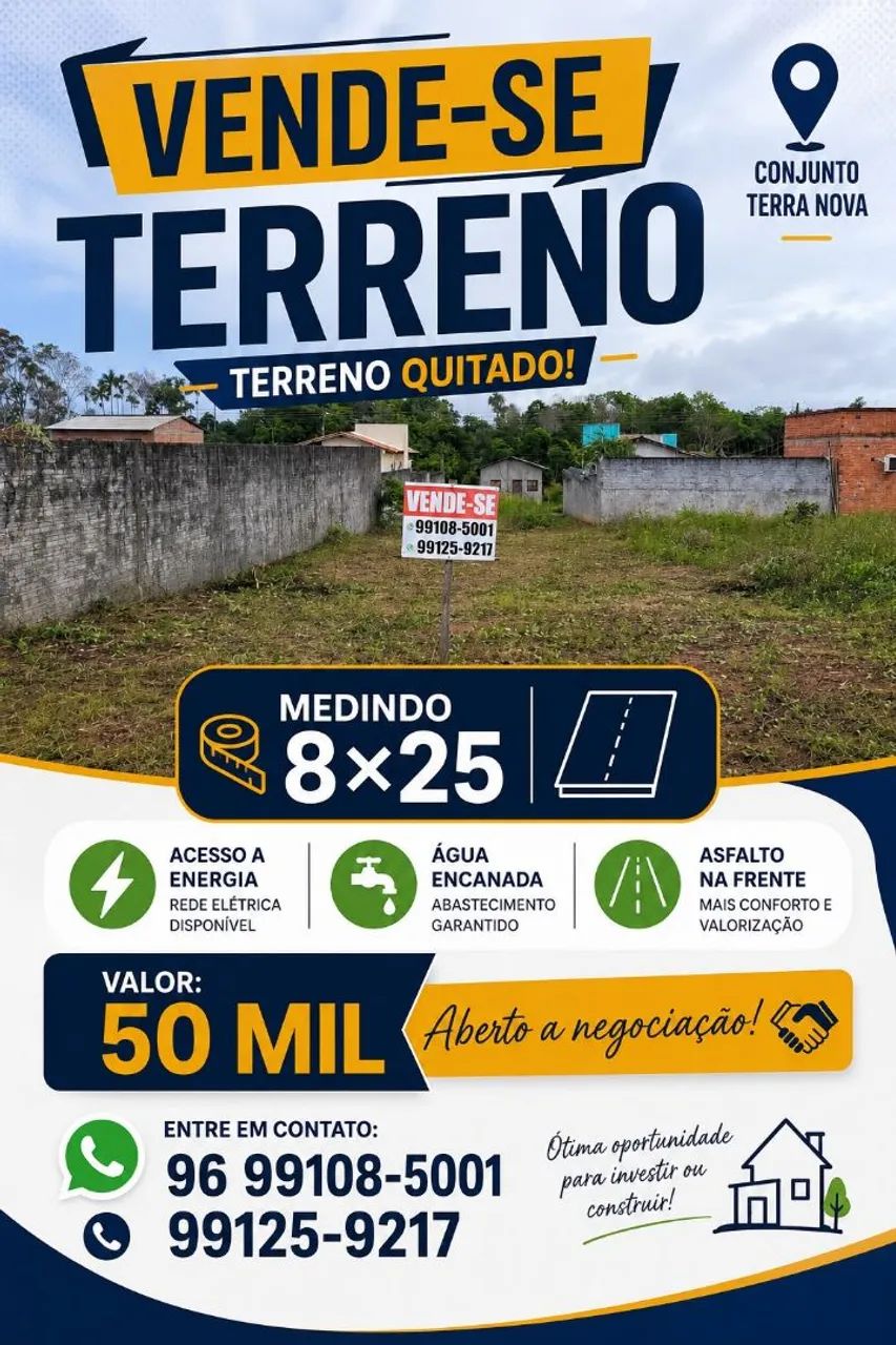TERRENO DE 200 m² À VENDA - CONJUNTO TERRA NOVA