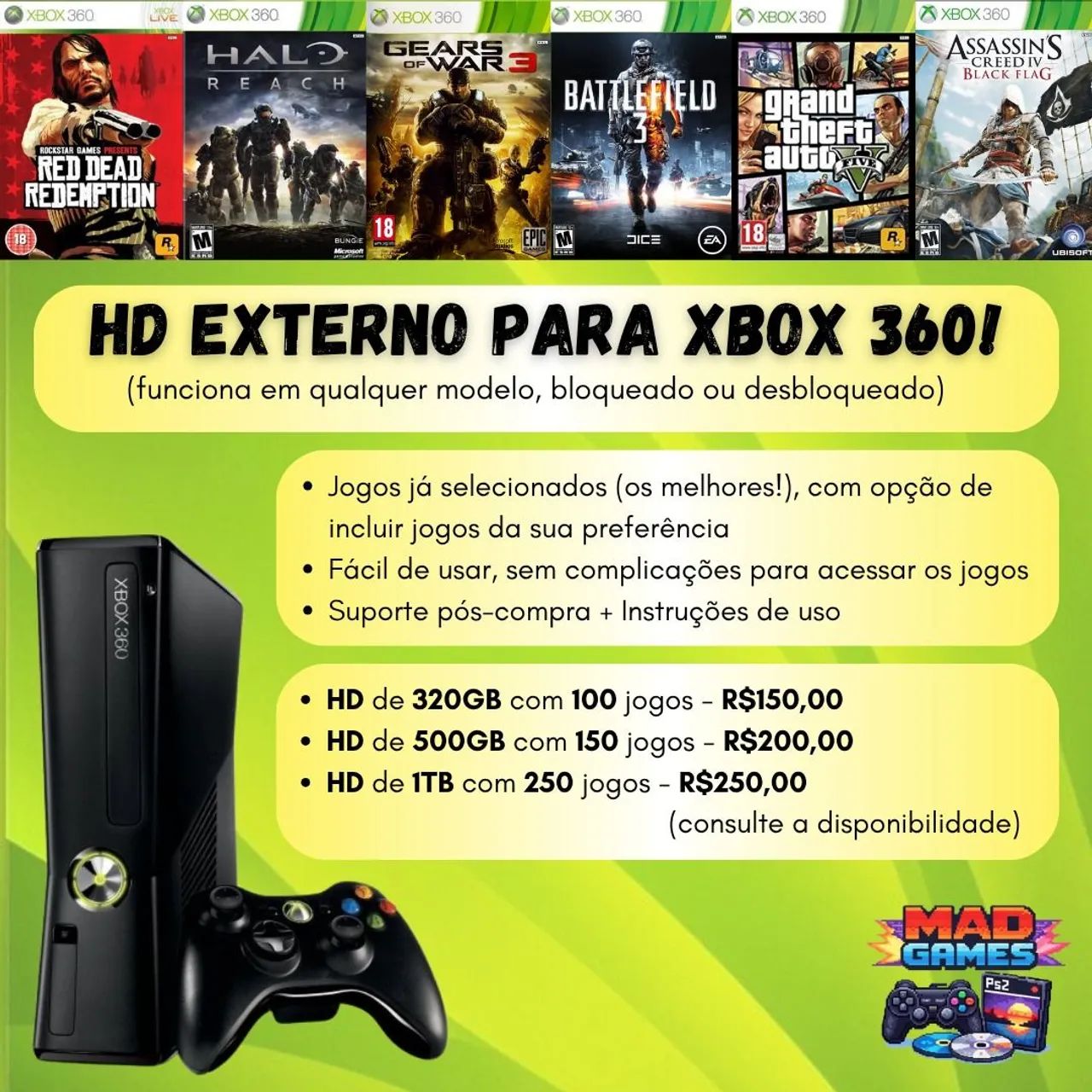 その他 XBOX, HD Externo LOTADO de jogos para Xbox 360! - Peças e Acessórios de