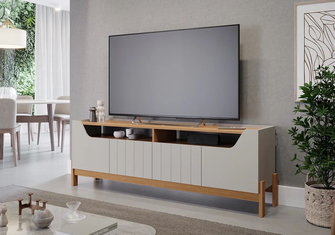 Rack Bancada Moema Permobili 100% MDF, para TVs até 70 Polegadas - Entrega Imediata;