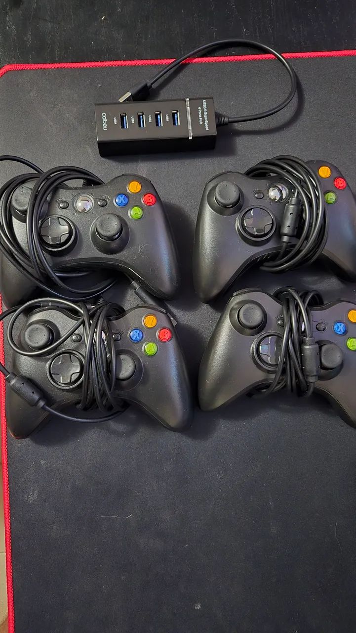 4 controle  xbox cabo + hub
