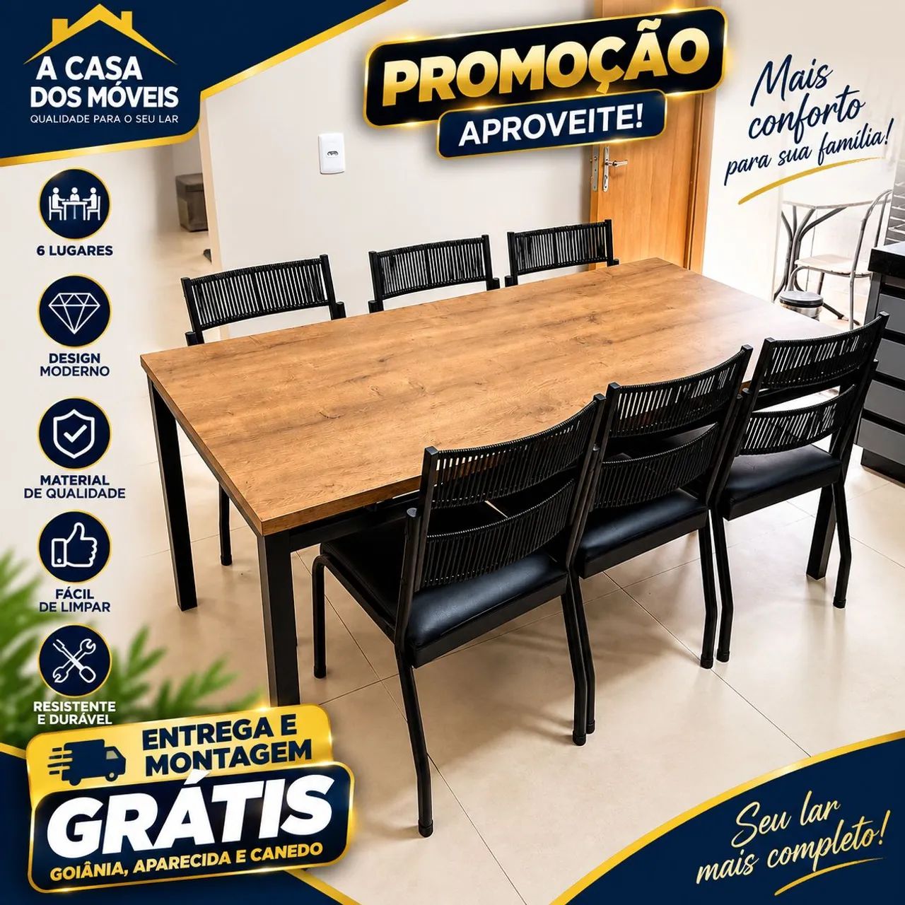 Mesa de jantar 6 lugares 
