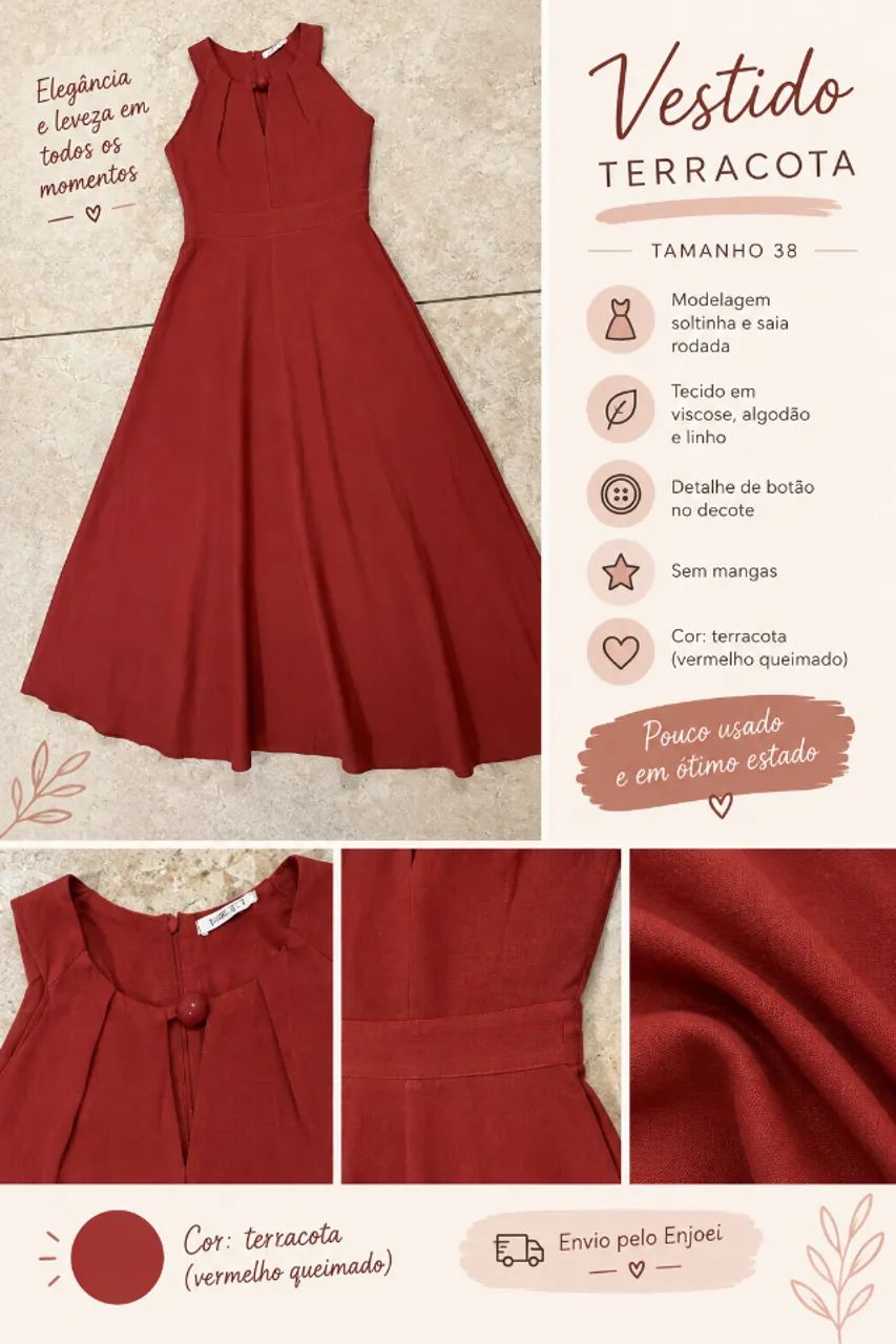 Vestido Midi Terracota 38 - Foto 2