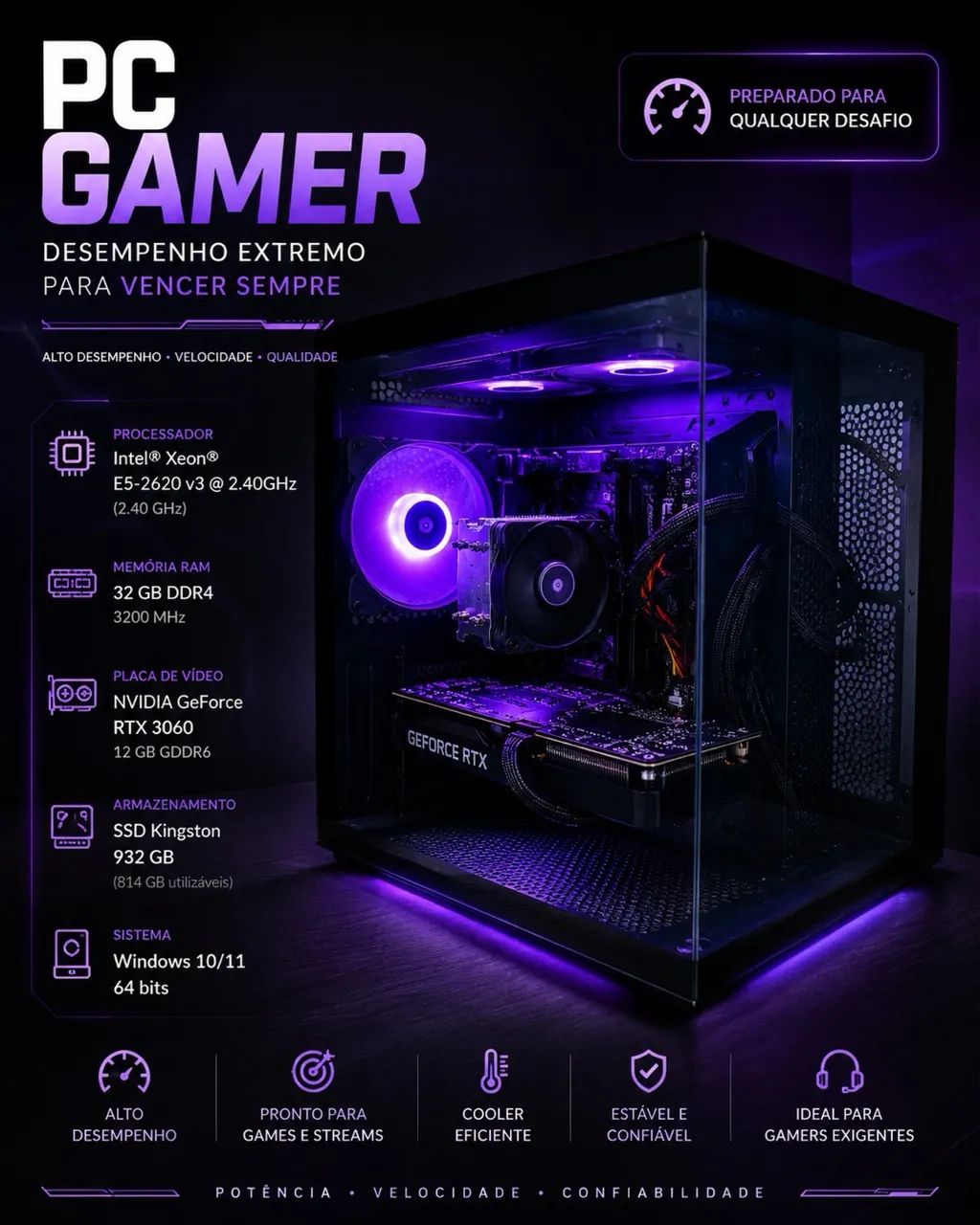 PC GAMER RTX 3060 12GB + 32GB RAM + SSD 1TB