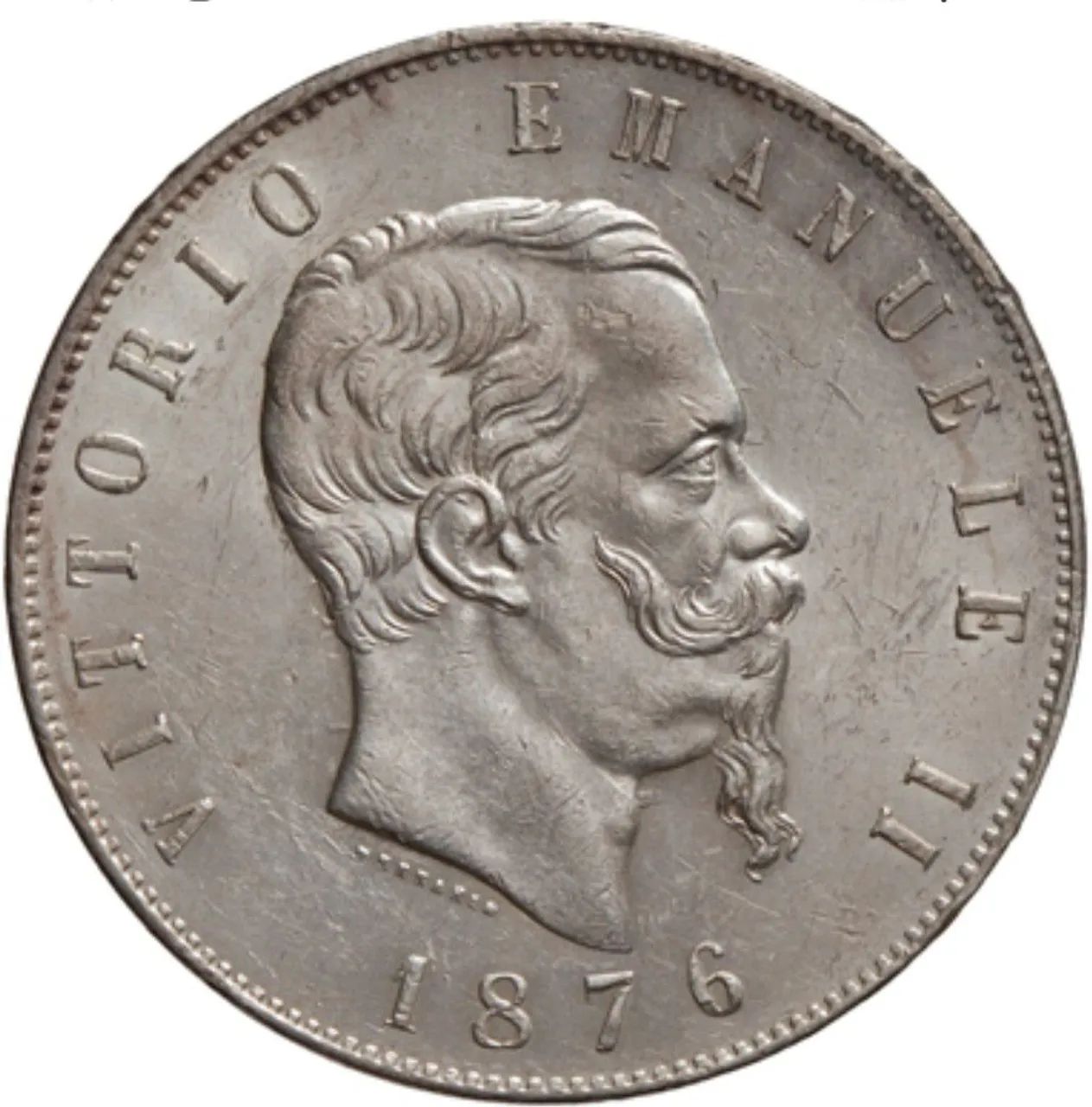 Moeda 5 liras 1876 Itália prata