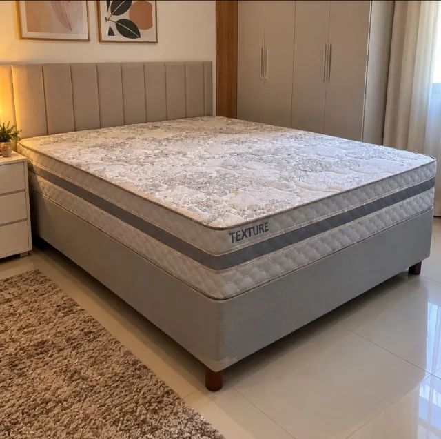 Base Box Com Colchão Casal Molas Ensacadas (Produto Novo)