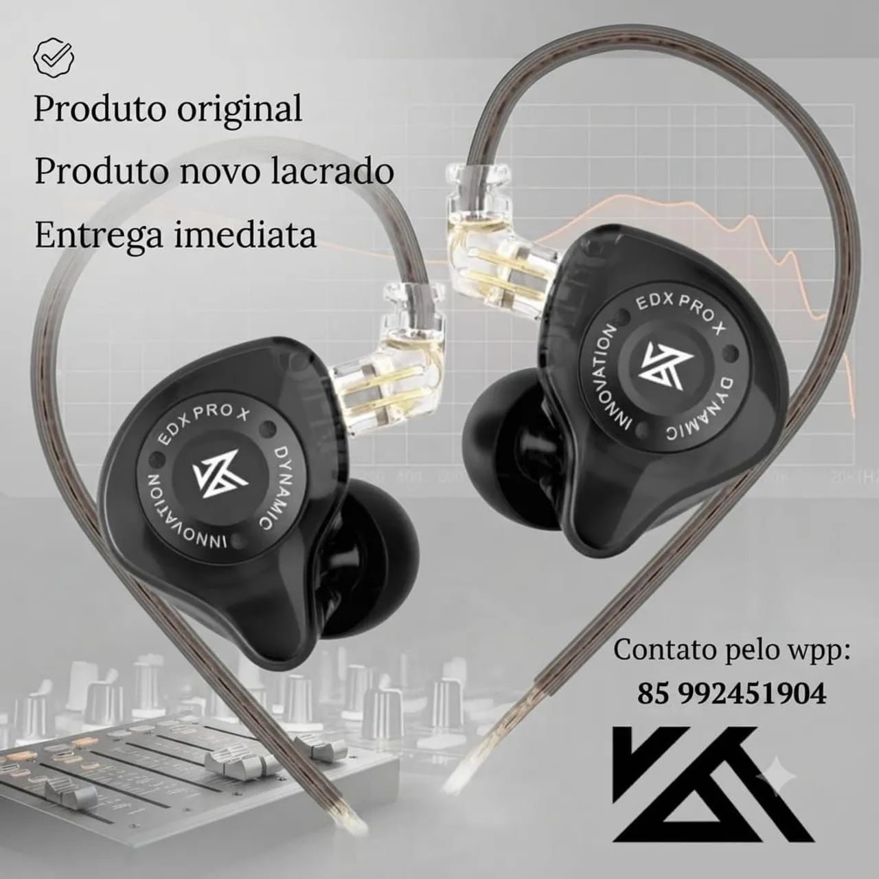 Fone de ouvi kz com cabo removível sem microfone 