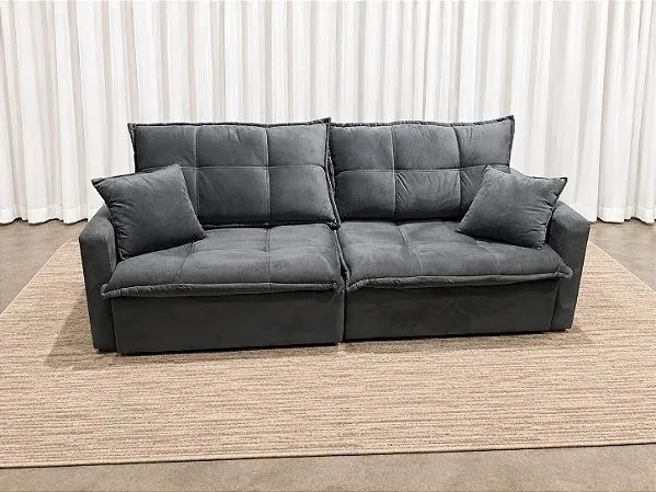 Sofá Cama Mariana 2.25m Sem Caixa D28 Soft 442 - Veludo Cinza/ pronta entrega 