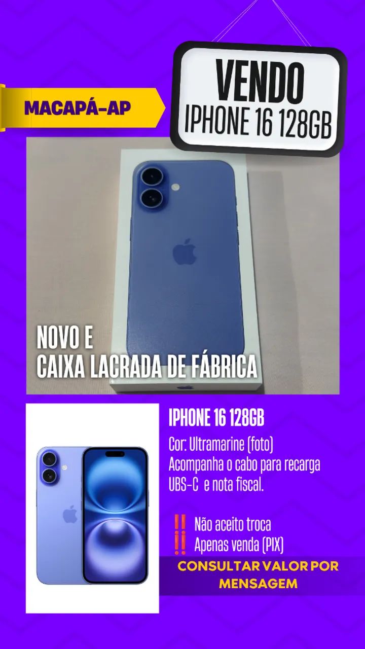 iPhone 16 128gb Ultramarine novo e caixa lacrada - Foto 2