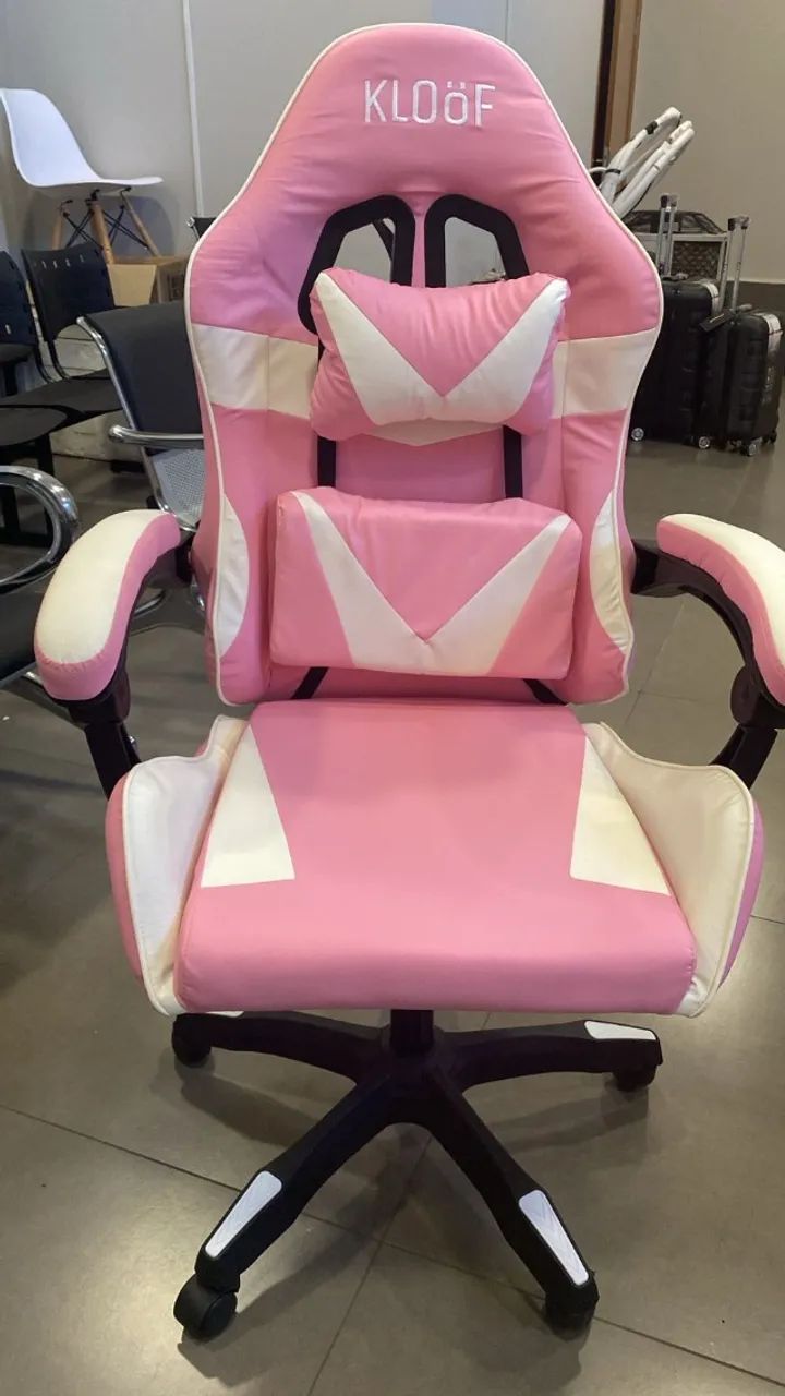 Cadeira Giratória Gamer Rosa com Branco - Foto 4