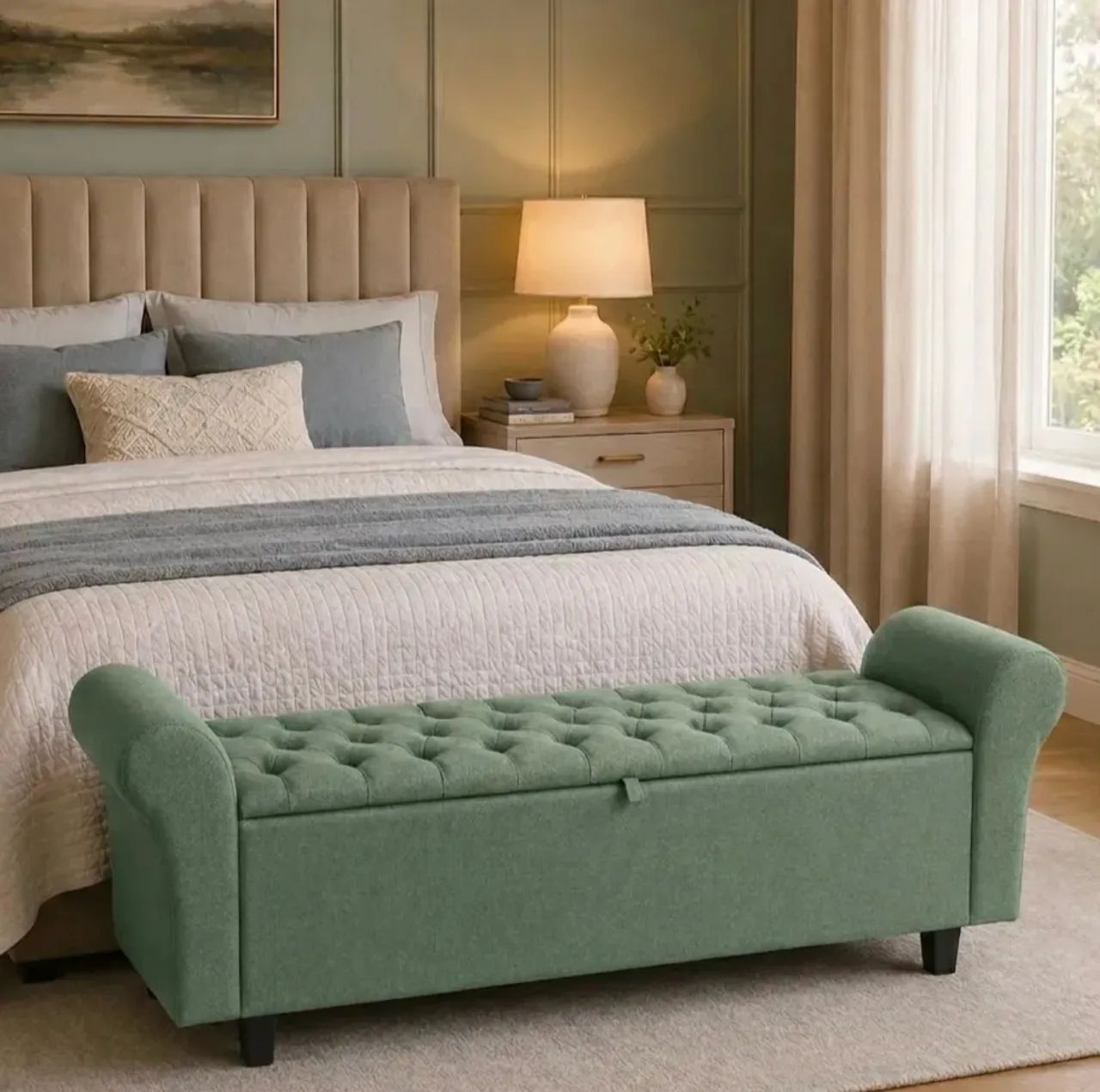 Baú Recamier Sapateira Paris Queen de Linho Premium com Capitonê para Quarto - Foto 4