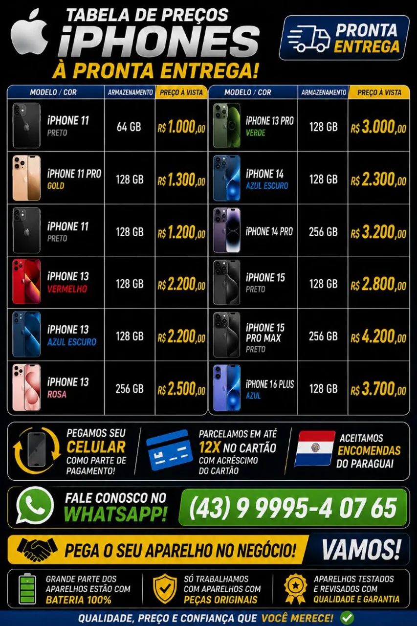 iPhones a pronta entrega e pegamos seu celular como parte do pagamento 