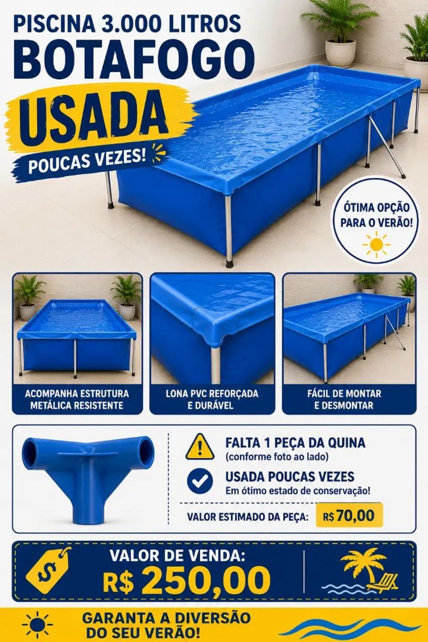 PISCINA BOTAFOGO DE 3000 LITROS - USADA