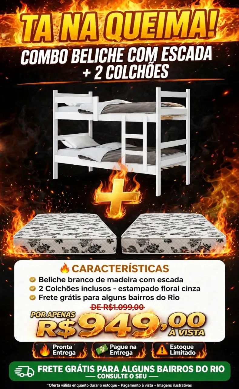 COMBO BELICHE COM COLCHÕES E FRETE GRÁTIS: TÁ NA QUEIMA!!