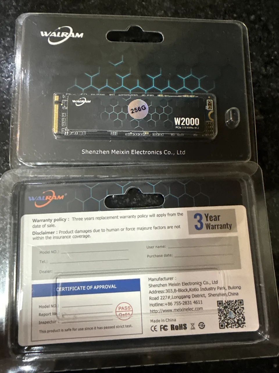 SSD M.2 NVMe - 256GB - WALRAM W2000 - PCI 3.0