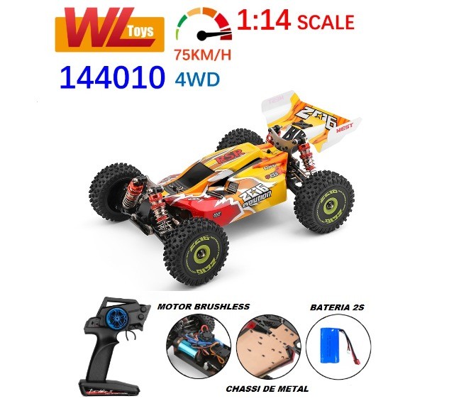Carrinho com Rádio Controle Wltoys 144010 Combo Brushless - Atinge Até 75km!