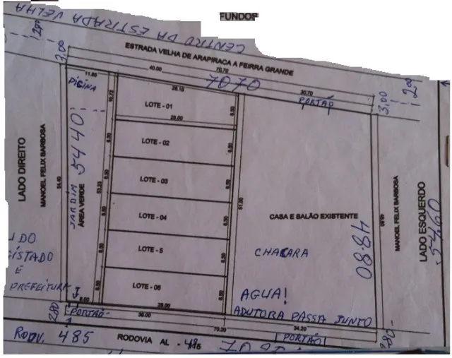 Terreno com aproximadamente 3.000 m2 na AL 485 em Feira Grande/AL