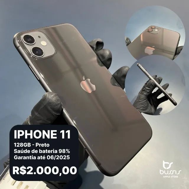 IPhone 11 na cor Preta 128Gb Saude de Bateria 98% Semi novo | Loja