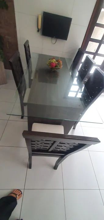 Tampo de vidro da Mesa de Jantar de Vidro com 6 Cadeiras - Foto 3