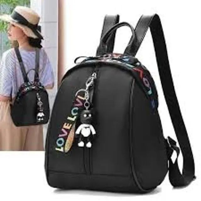 mochila preta feminina, mochila de viagem, bolsa de ombro com chaveiro - Foto 2