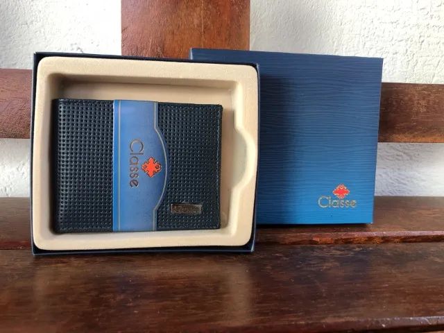 Carteira Masculina Porta Cartão Classe Couro Elegante M215 Azul Petróleo