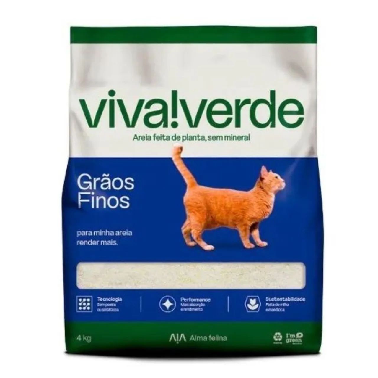 Areia para Gato Viva!Verde Grãos Finos 4kg