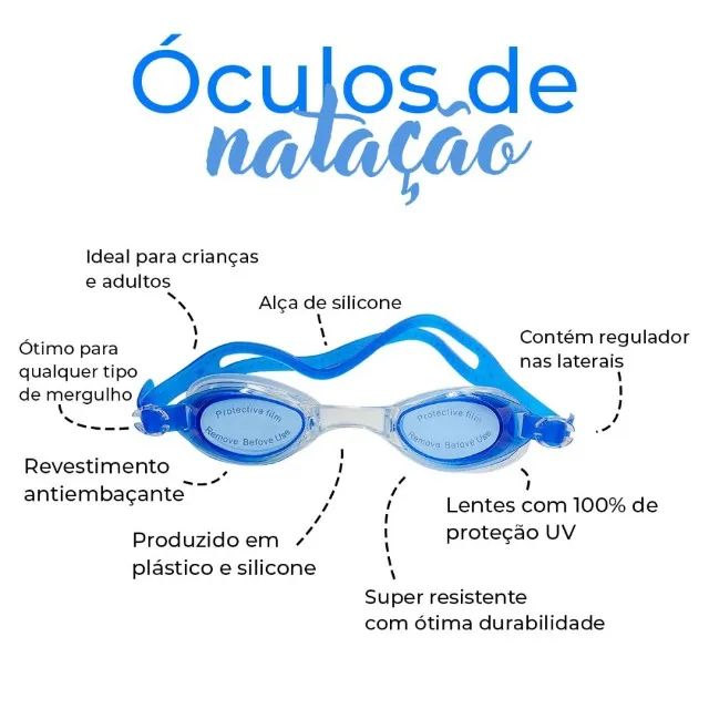 Óculos de Natação com Estojo Plástico e Tampão de Ouvidos (Envia todo Brasil)