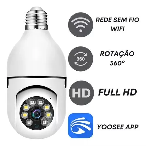 Câmera Lâmpada Wi-Fi Full HD 360° Grava com áudio e visão noturna