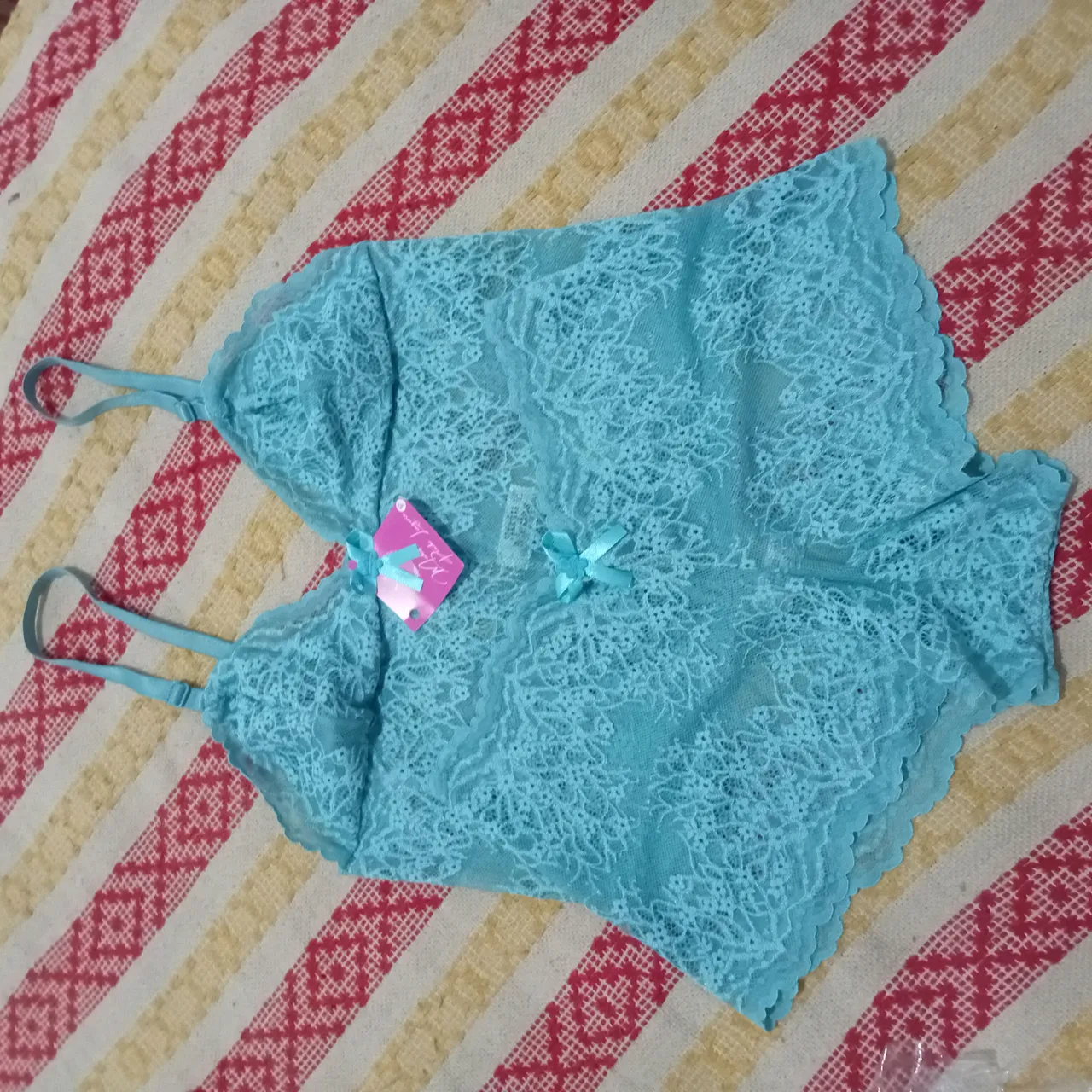Lingerie de renda azul turquesa