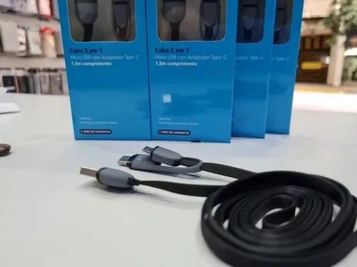 Cabo Type C E Micro Usb 1,5M Preto Multilaser 2 Em 1 Com Adaptador v8 1 Ano Garantia Nf - Foto 4
