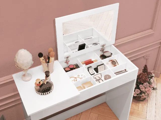 White Dressing Table with Mirror and Jewelry Cabinet – NEW