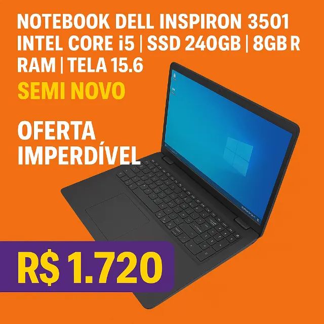 Notebook Dell Inspiron 3501 Intel Core i5 | SSD 240GB | 8GB RAM | Tela 15.6 Semi Novo