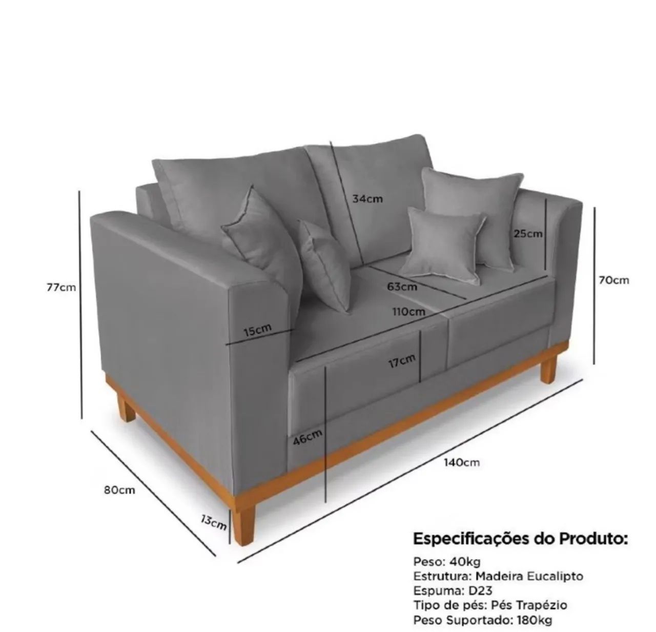 Sofá 2 Lugares Cinza Elegante - Conforto e Estilo!