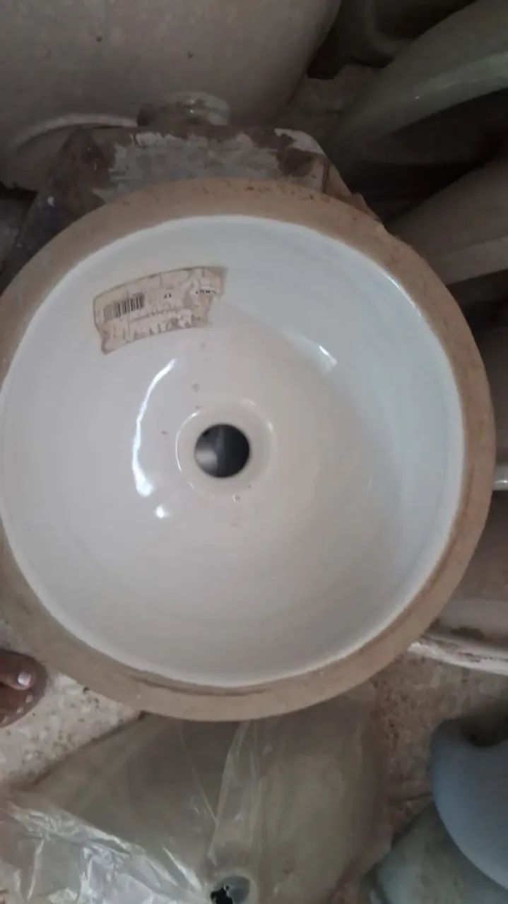 Cuba para banheiro oval branca e cinza  490x365mm
