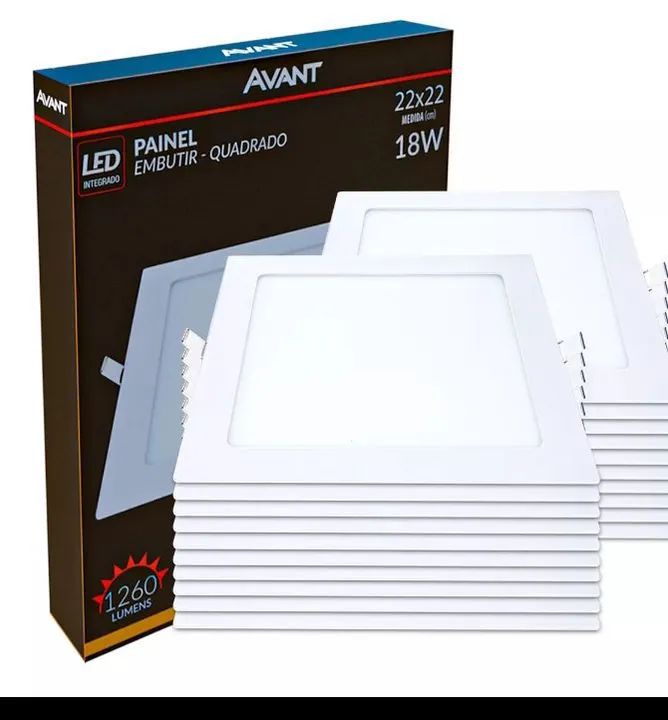 Painel LED Embutir Quadrado 18W 22x22cm - 1260 Lumens