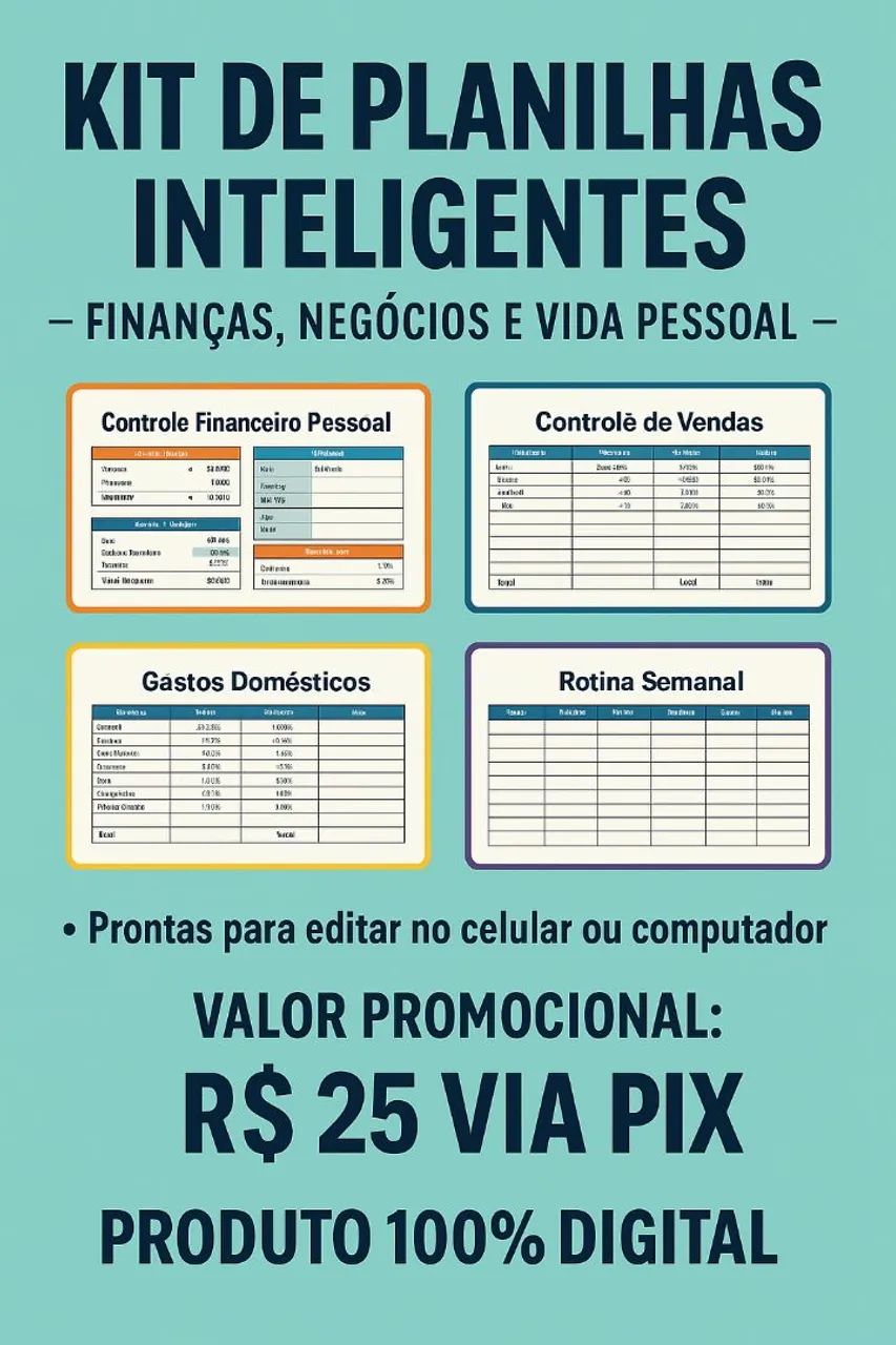 Kit planilhas inteligentes<br>Kit de Planilhas Inteligentes - Organize Seu Dinheiro e Negócio