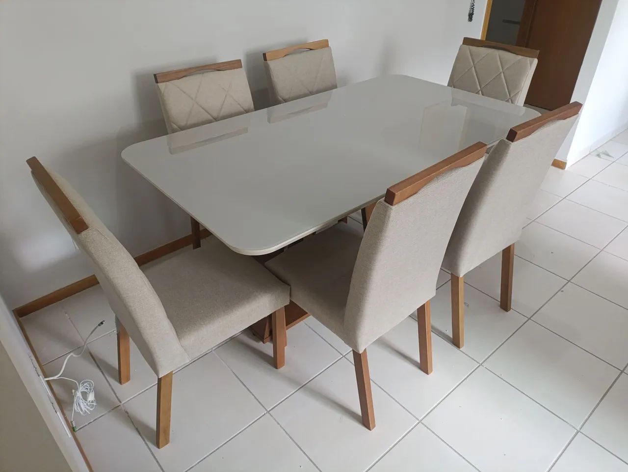 Mesa de Jantar 6 Cadeiras - linho 160x90