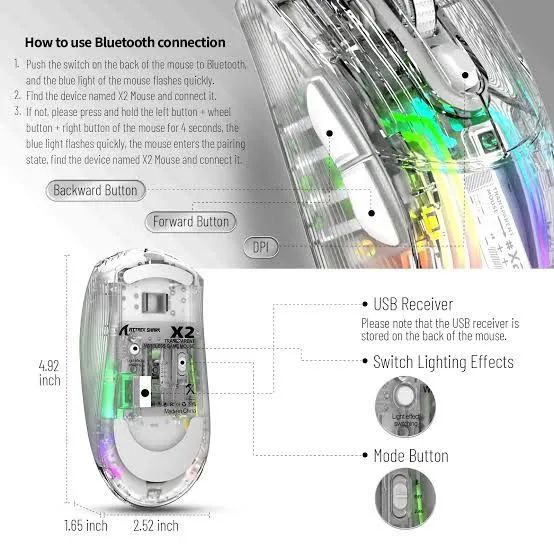 Mouse Gamer Attack Shark X2 - RGB, Sem Fio e Transparente - Foto 2