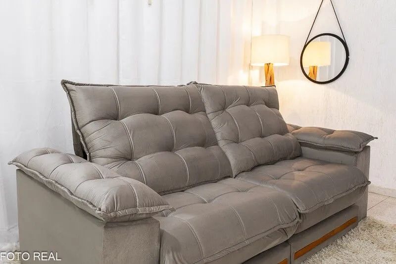 Sofá Retrátil 3 Lugares Molas Ensacadas D33 Veludo Cinza - Foto 2