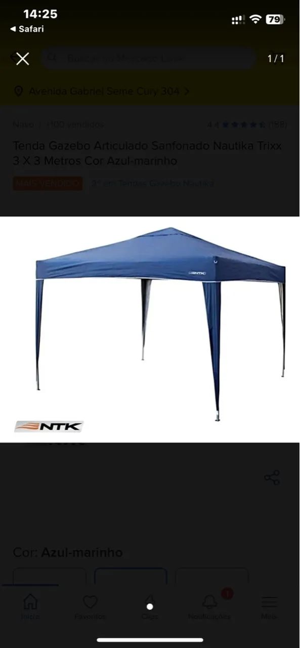 Tenda Gazebo Articulado Sanfonado Nautika Trixx 3x3 Metros Azul-Marinho