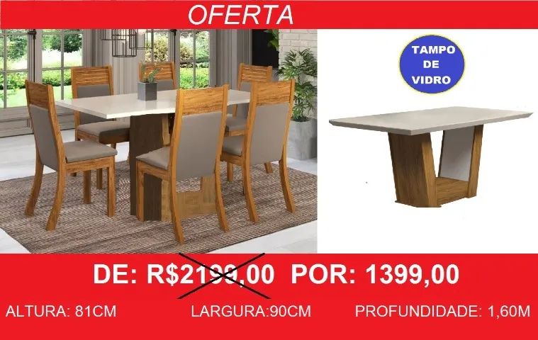 mesa com 6 cadeiras com tampo de vidro - aproveite 