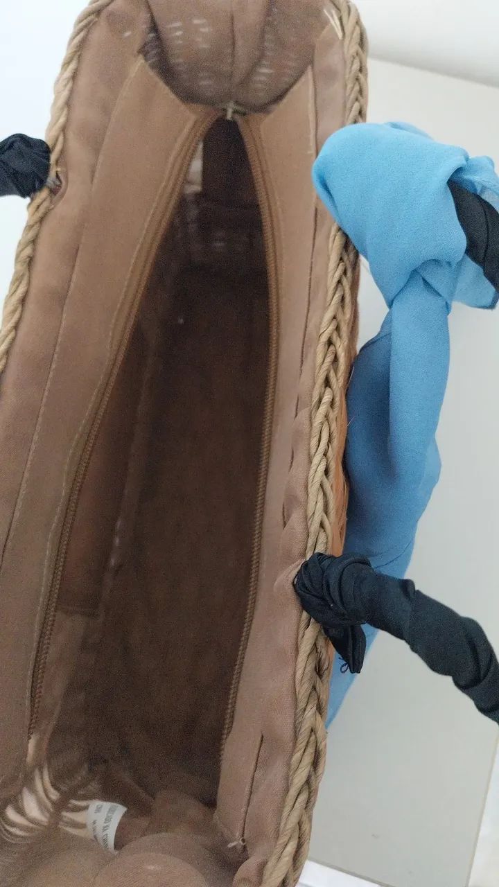 Bolsa de palha com alça de tecido - Foto 4