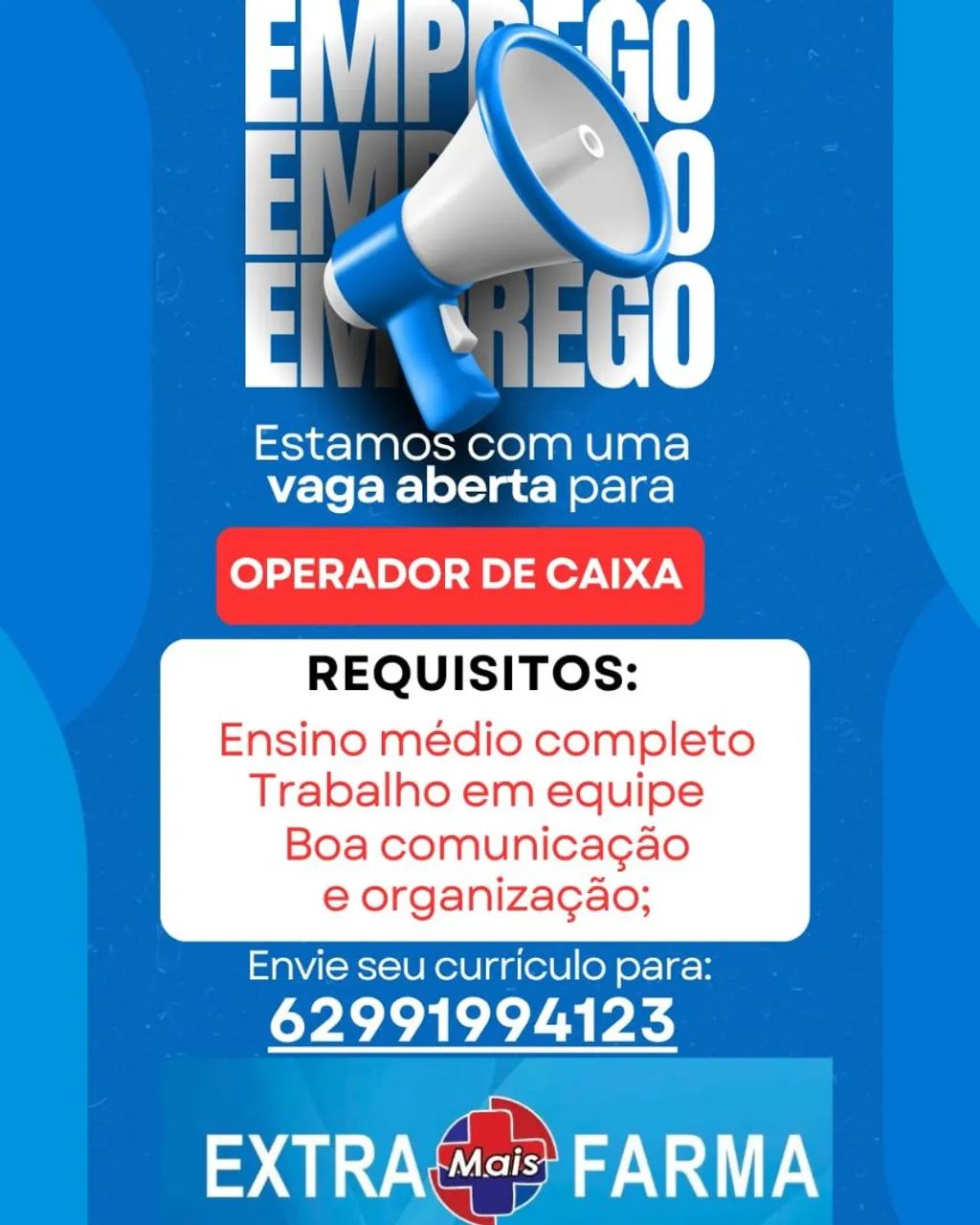 Vaga operadora de caixa drogaria Vila regina
