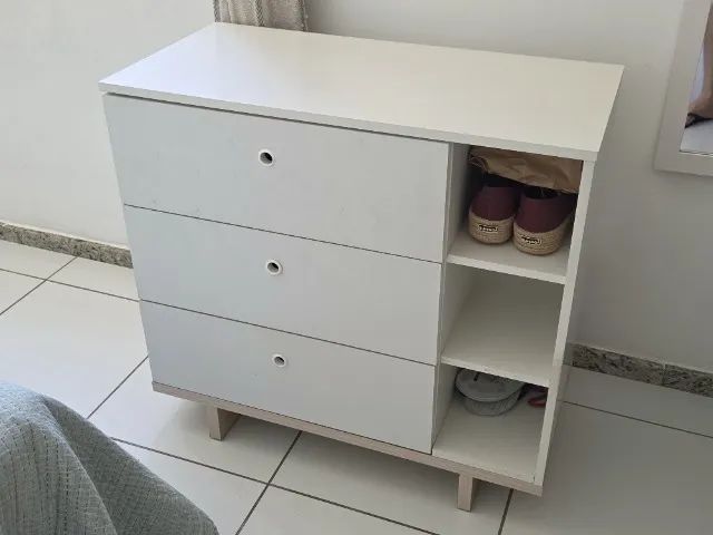 Cômoda Multiuso 3 Gavetas com Nicho Lateral Branca