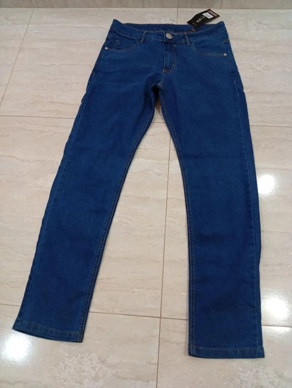 Calça Jeans Masculina Corte Reto 38 Azul - Nova