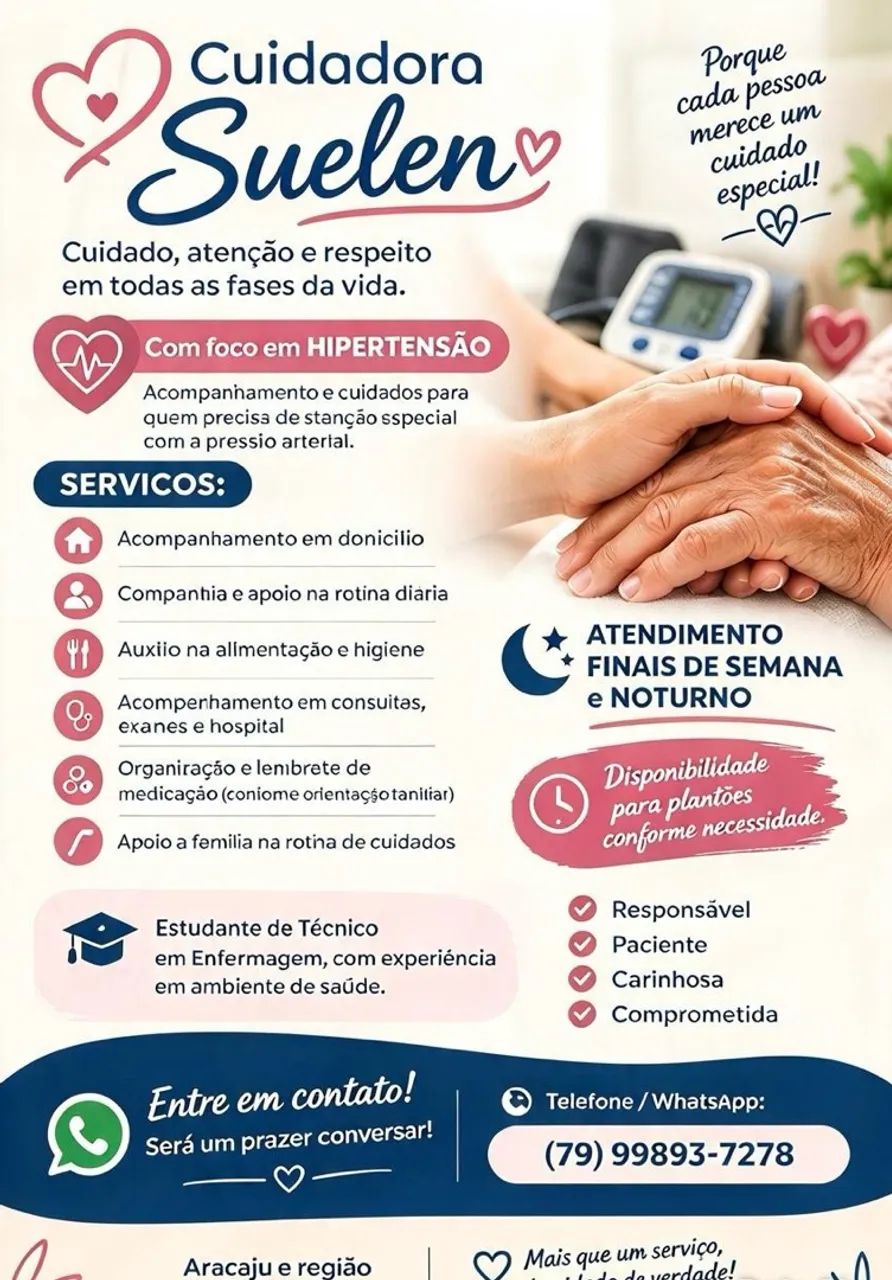 Acompanhante hospitalar e cuidadora de idosos 